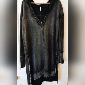 Free People ~Faded Black Cotton Modal Blend Hooded Tunic (S)